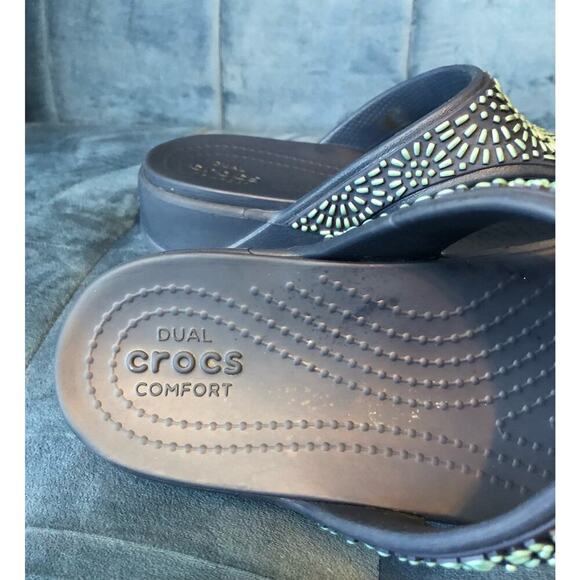 Crocs Monterey Diamante Blue Studded Comfort Sandals Flip Flops Women's Size 9 - Picture 8 of 10